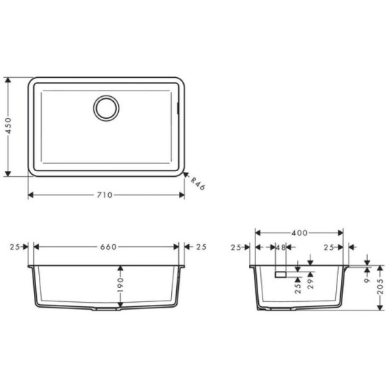 Кухонна мийка Hansgrohe S51 S510-U660 під стільницю 710х450 (43432170)