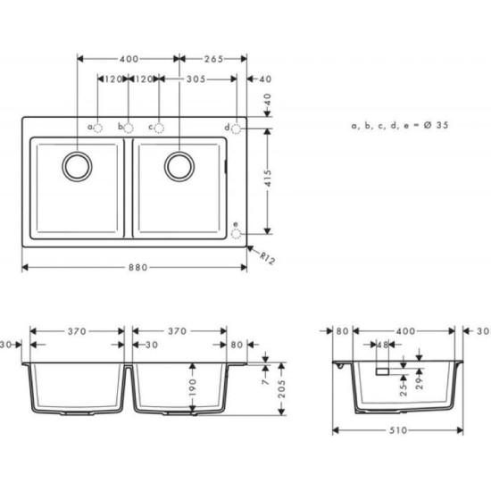 Кухонная мойка Hansgrohe S510-F770 770х510 на 2 чаши 370/370 Graphiteblack (43316170)