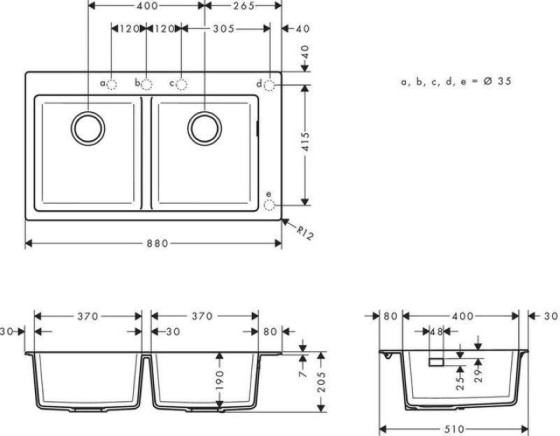 Кухонная мойка Hansgrohe S510-F770 770х510 на две чаши 370/370 Concretegrey (43316380)