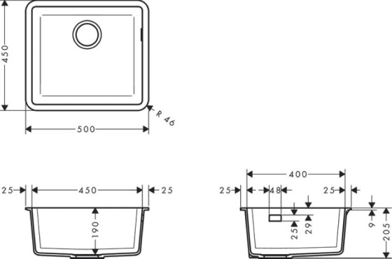 Кухонная мойка Hansgrohe S510-U450 под столешницу 500х450 Stonegrey (43431290)