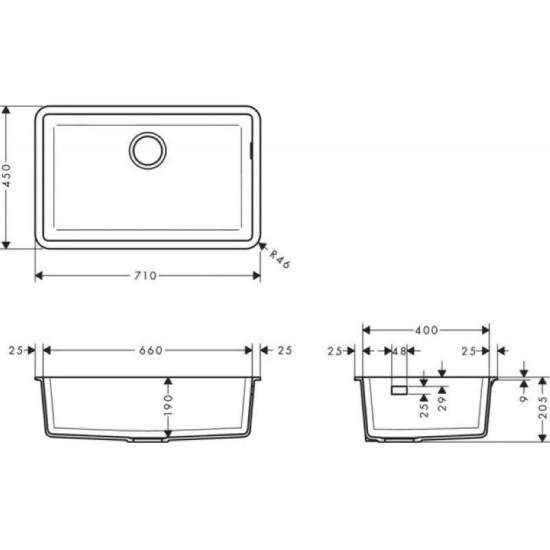 Кухонная мойка Hansgrohe S510-U660 под столешницу 710х450 Stonegrey (43432290)