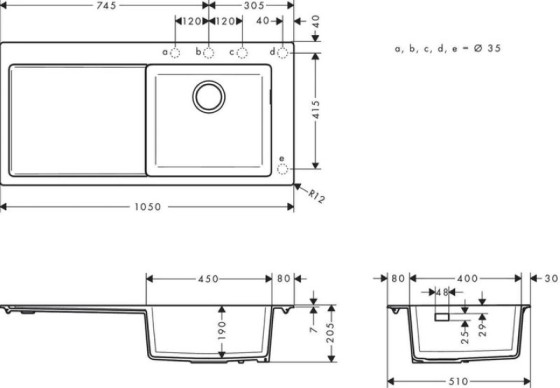 Кухонна мийка Hansgrohe S514-F450 1050х510 поличка зліва Graphiteblack (43314170)