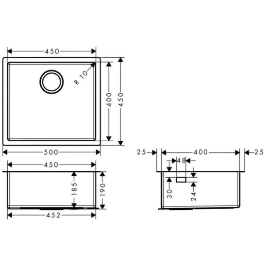 Кухонна мийка Hansgrohe S71 S719-U450 під стільницю 450х440 stainless steel (43426800)