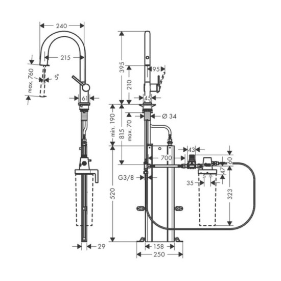 Кухонний змішувач з висувним виливом Hansgrohe Aqittura M91 FilterSystem 210 1jet чорний (76826670)
