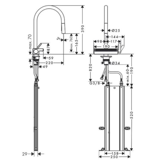 Кухонный смеситель с выдвижным изливом Hansgrohe Aquno Select 170 3jet хром (73837000)