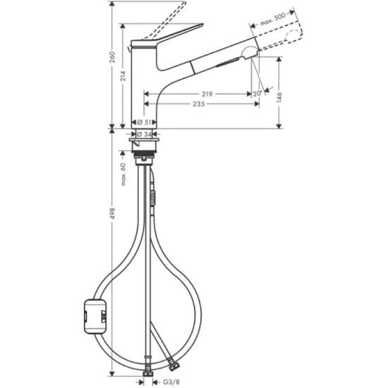 Кухонний змішувач з висувним виливом Hansgrohe Zesis M33 150 2jet ECO (74810000)