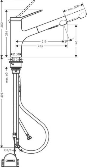 Кухонний змішувач з висувним виливом Hansgrohe Zesis M33 150 2jet sBox Lite (74803000)