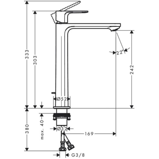 Змішувач для раковини Hansgrohe Rebris S 240 чорний матовий (72590670)