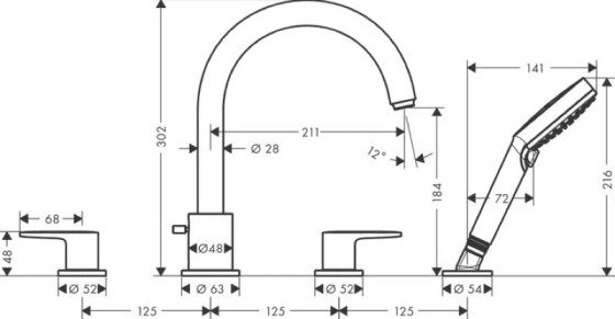 Змішувач на борт ванни Hansgrohe Vernis Blend на 4 отвори хром (71456000)