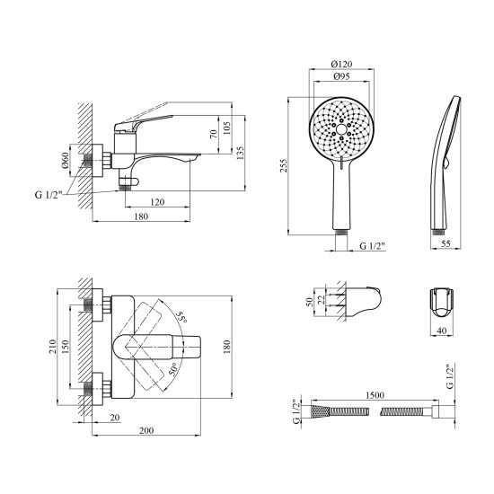 Смеситель для ванны Kroner KRP Graz - GRP060 (CV031335)