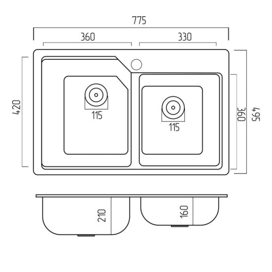 Кухонная мойка Platinum 7850 HARMONY матовий Карбон