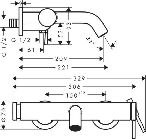 Смеситель для ванны Hansgrohe Tecturis S 73422000 цвет хром