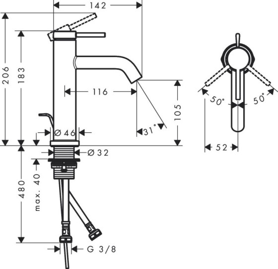 Змішувач для раковини Hansgrohe Tecturis S 110 73310140 шліфована бронза
