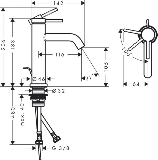 Змішувач для раковини Hansgrohe Tecturis S 110 73320670 CoolStart, push-open чорний матовий