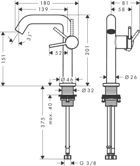 Змішувач для раковини Hansgrohe Tecturis S 150 73340670 CoolStart, EcoSmart+, push-open чорний матовий