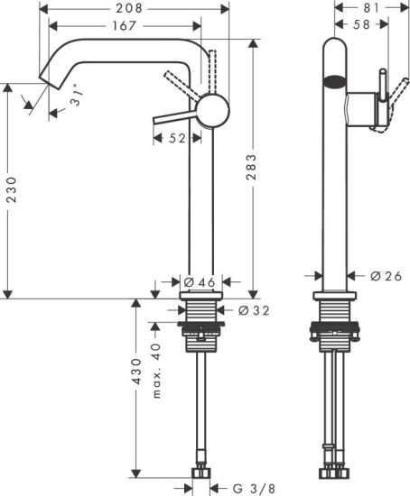 Змішувач для раковини Hansgrohe Tecturis S 240 73370670 CoolStart, push-open чорний матовий