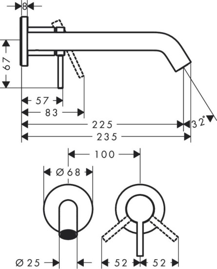 Смеситель для раковины скрытого монтажа Hansgrohe Tecturis S 73351000 хром
