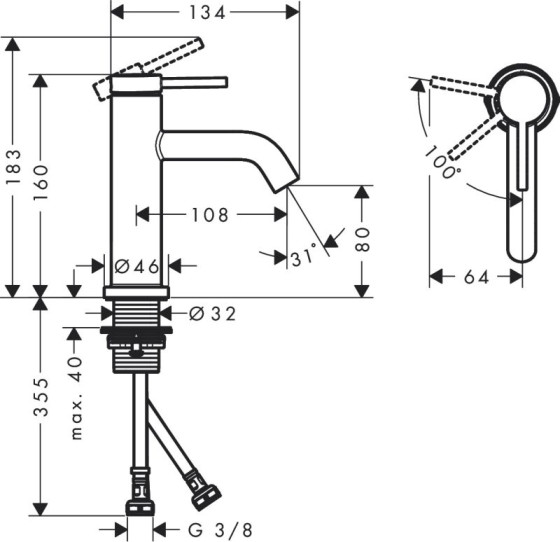 Змішувач для раковини Hansgrohe Tecturis S 80 73301670 CoolStart чорний матовий