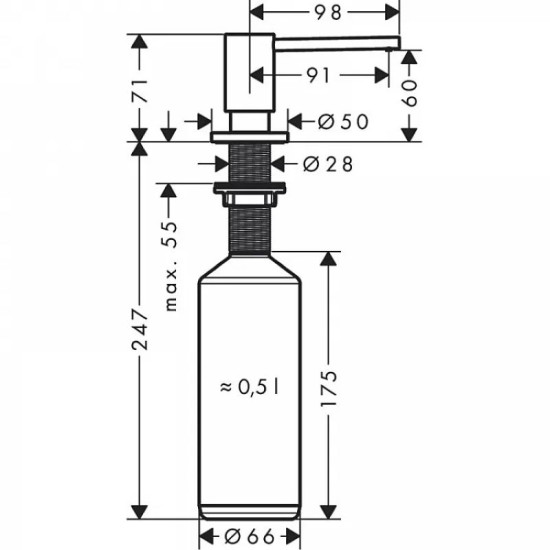 Дозатор для моющего средства Hansgrohe A41 500 ml, хром (40438000)