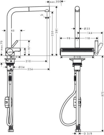 Кухонний змішувач з висувним виливом Hansgrohe Aquno Select 250 2jet Black Matt (73836670)