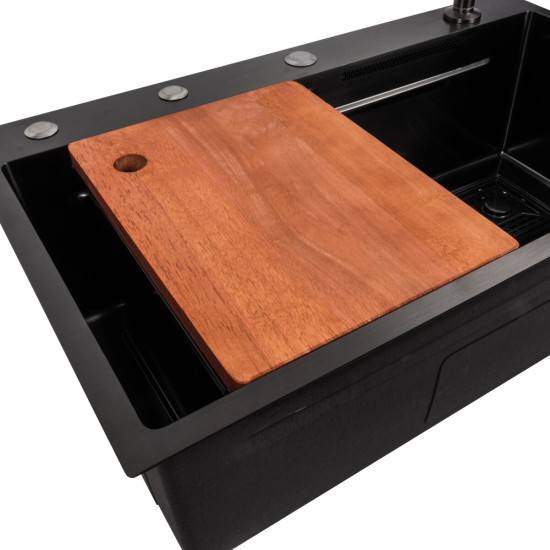 Кухонная мойка Platinum Handmade 75х45A PVD черная "Водопад"