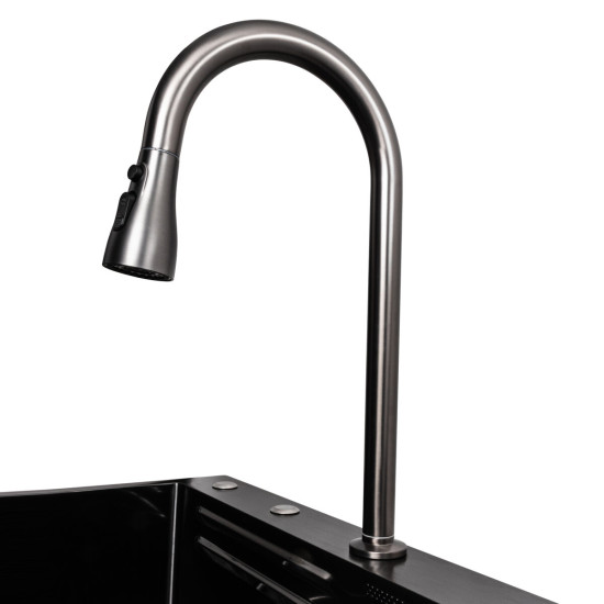 Кухонная мойка Platinum Handmade 75х45A PVD черная "Водопад"