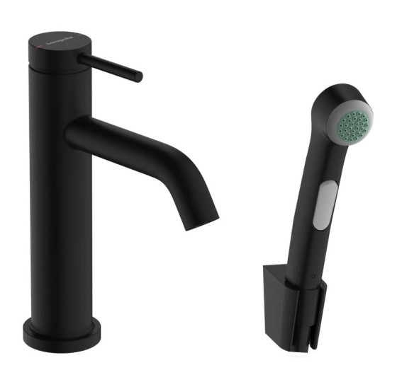 Смеситель для раковины с гигиенической лейкой Hansgrohe Tecturis S 110 73211670 черный матовый