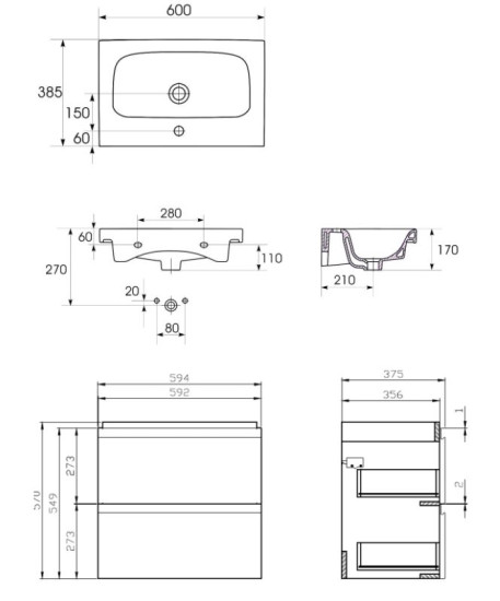 Тумба з раковиною Cersanit B04 Moduo Slim 60 UN509-042 білий