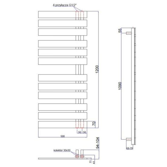 Рушникосушарка водяна Instal-Projekt Nameless Nam-50/120C31 500х1186 мм, сталь, чорний матовий