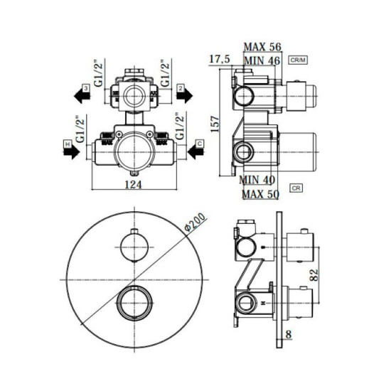 Термостат прихованого монтажу для душу Paffoni Light на 2 виходи, медове золото (LIQ018HGSP)