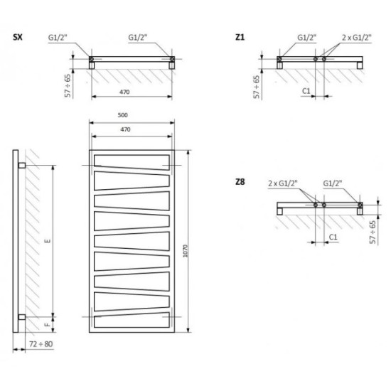 Полотенцесушитель Terma 1070х500 Zigzag WLZIG107050K9M5E8TS1D