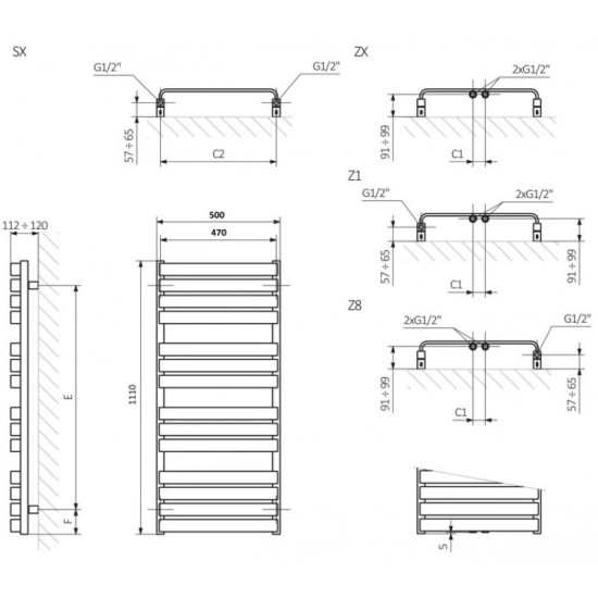 Полотенцесушитель Terma 1110х500 Warp T WGWAT111050K737SX