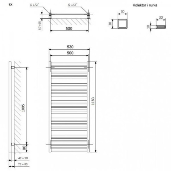 Полотенцесушитель Terma 1185x530 Marlin WGMAR118053KS95SX