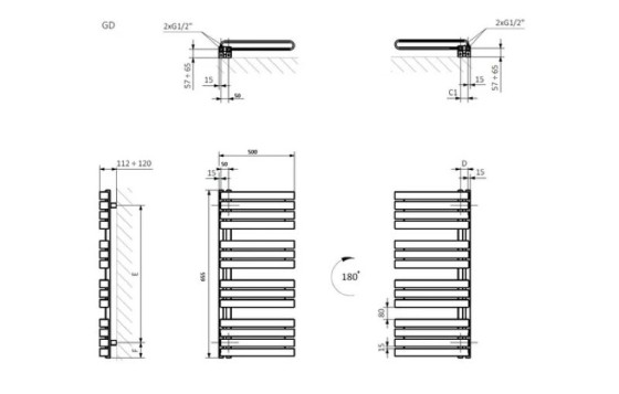 Полотенцесушитель Terma 655x500 Warp S WGWAS065050K328GD