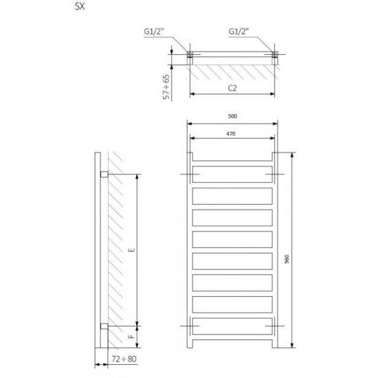 Рушникосушарка Terma 960x500 Simple WGSIM096050KRGYSX