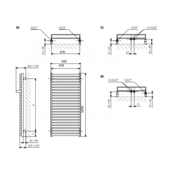 Полотенцесушитель Terma City 1050x500 WGCIT105050KBCOSX
