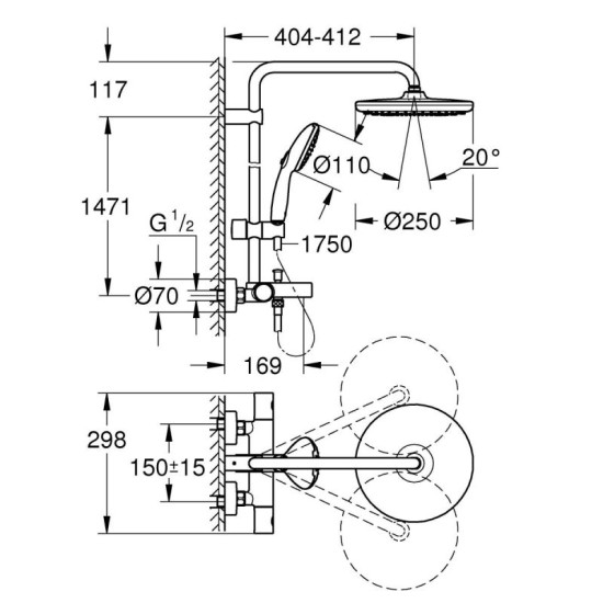 Душевая система Grohe Quickfix Vitalio Start 250 (26988001)