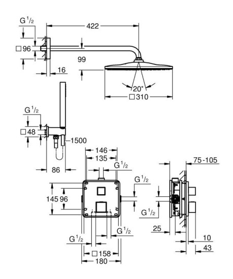 Душова система прихованого монтажу Grohe QuickFix Precision Cube (34879000)
