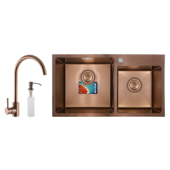 Кухонна мийка Mixxus SET-7843D-220x1.0-PVD (мийка+змішувач+диспенсер) (MX0586)