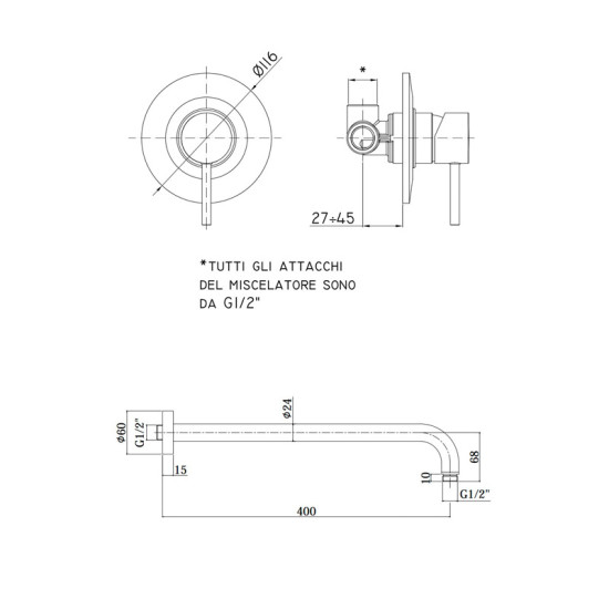 Душевая система скрытого монтажа Paffoni, сталь (KITLIG010ST)