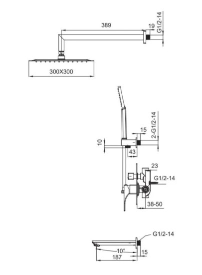 Душова система прихованого монтажу Koer KB-64010-05 (Колір чорний) (KR3493)