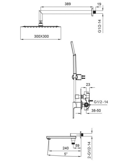 Душевая система скрытого монтажа Koer KB-66009-05 (черный) (KR3509)