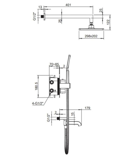 Душевая система скрытого монтажа Koer KB-67011-05 (черный) (KR4727)