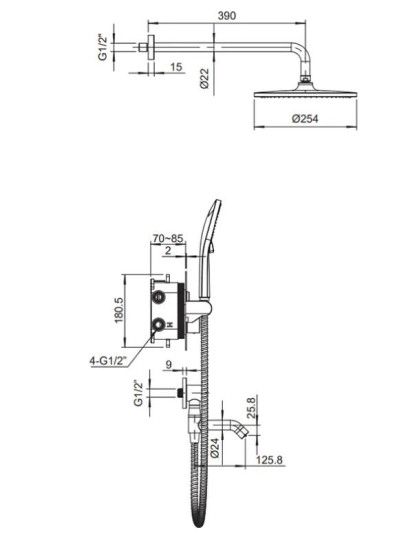 Душевая система скрытого монтажа Koer KB-67012-05 (черный) (KR4729)