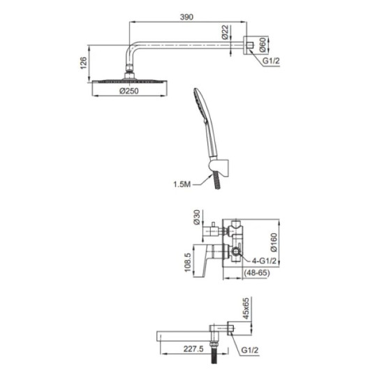 Душевая система скрытого монтажа Koer KI-66016-02 (Цвет нерж) (KR4792)