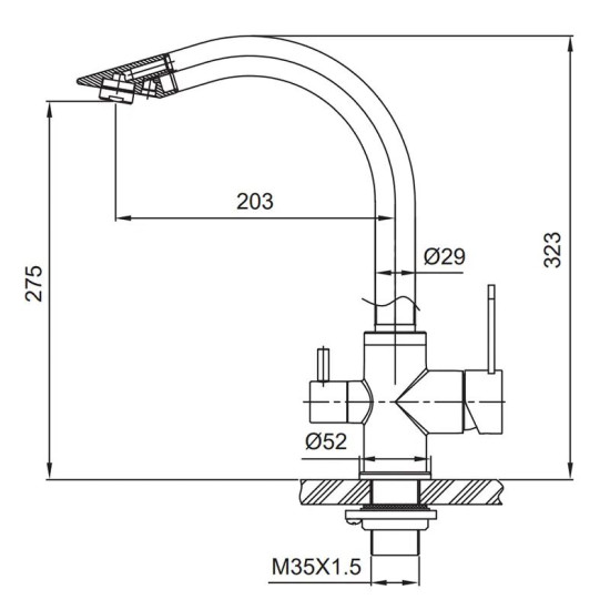 Кухонний змішувач із підключенням до фільтра Koer KI-72019-02 (з нерж. сталі) (KR4796)