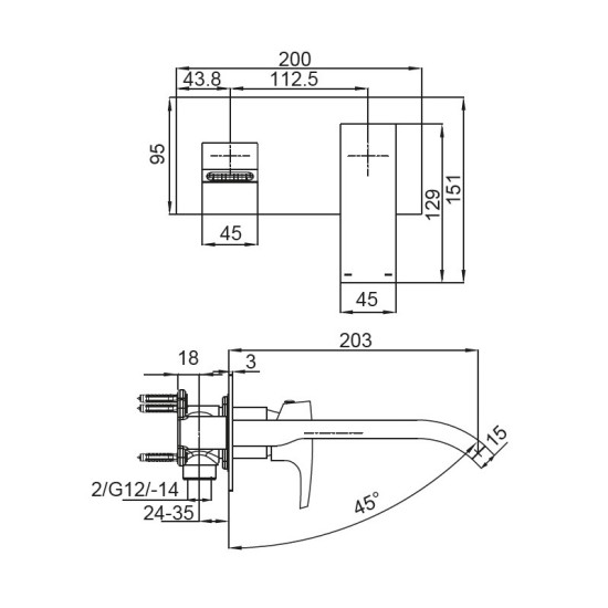 Змішувач для раковини Koer KB-16007-01 вбудований (Колір хром) (KR3450)