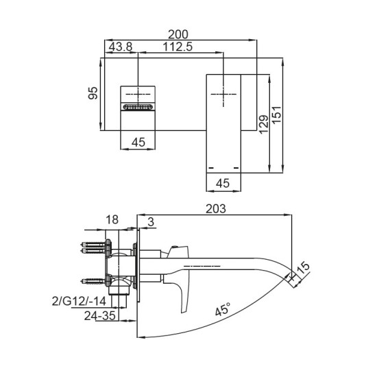 Смеситель скрытого монтажа для раковины Koer KB-16007-05 (Цвет черный) (KR3451)