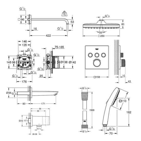 Душевая система скрытого монтажа Grohe QuickFix SmartControl UA202802C3