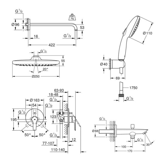 Душевая система скрытого монтажа Grohe QuickFix Start UA202803R3